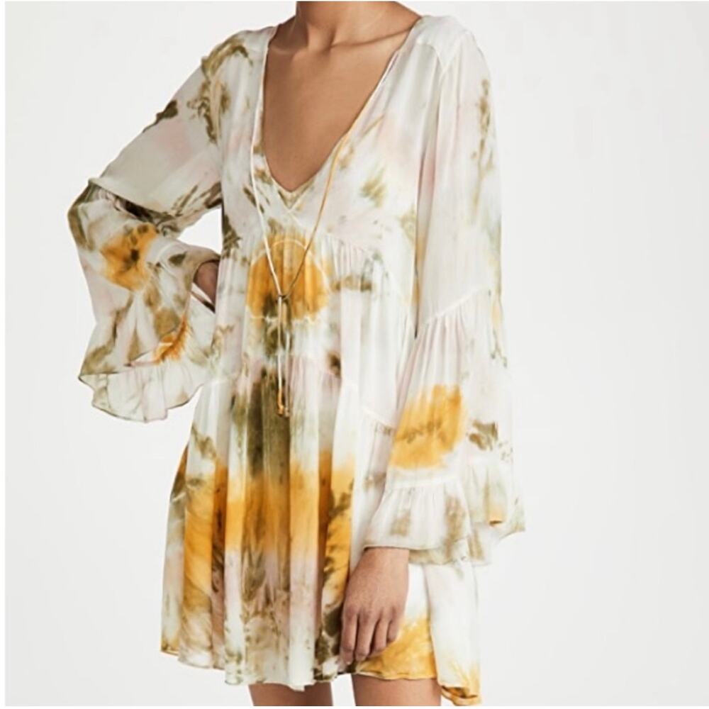 Young Fabulous and Broke Rosa Mini Dress Olive Venus Tie Dye Oversized Boho XS - Picture 2 of 12
